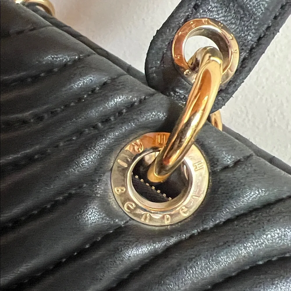 Henri Bendel Black Quilted lambskin Satchel with Gold Details